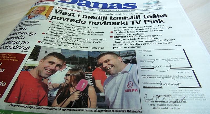Danas: Izmišljene teške povrede novinarki ispred zgrade "Pinka"