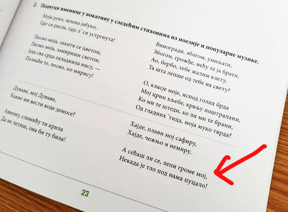 Cecini stihovi u udžbeniku za srpski jezik za 5. razred (FOTO)