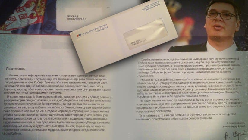Pismo Vučića stiglo na adrese penzionera u koverti SNS, zbog odavanja ličnih podataka poverenik pokrenuo postupak