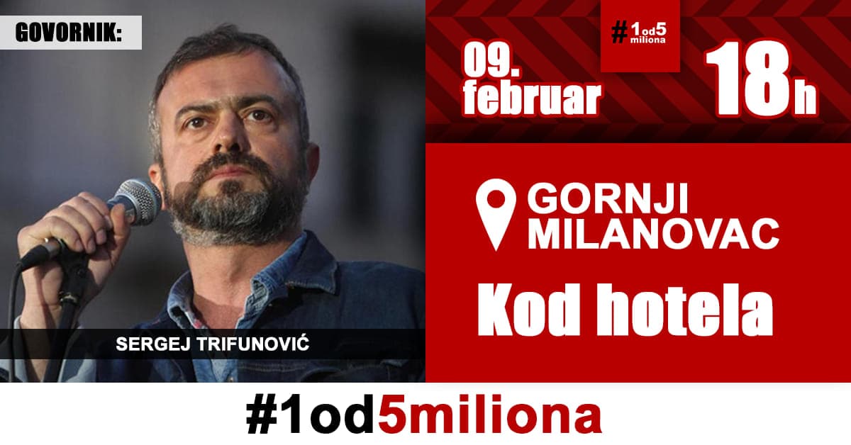 Sergej Trifunović na protestnom skupu u Gornjem Milanovcu