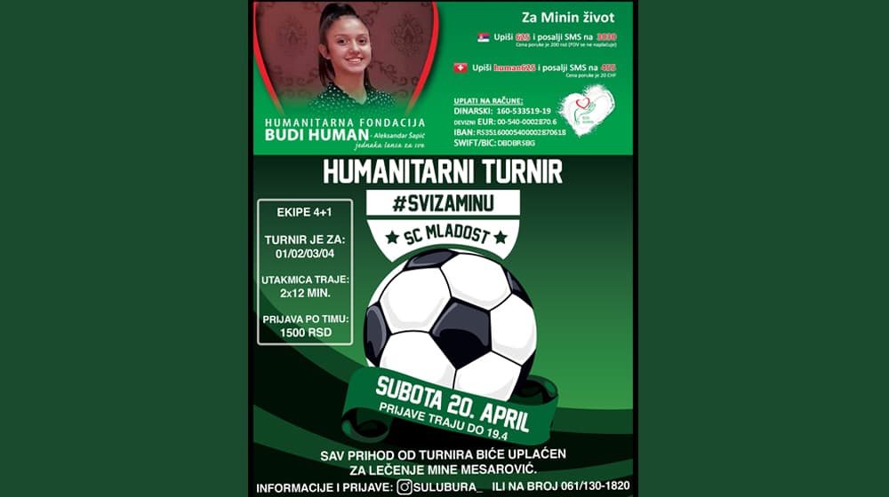 Humanitarni fudbalski turnir za Minu i u nedelju