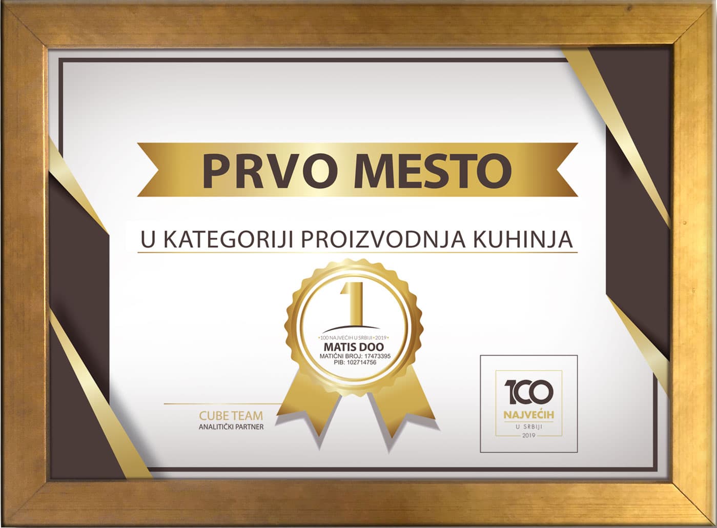 Kompanija "Matis" dobitnik nagrade "100 najvećih u Srbiji"