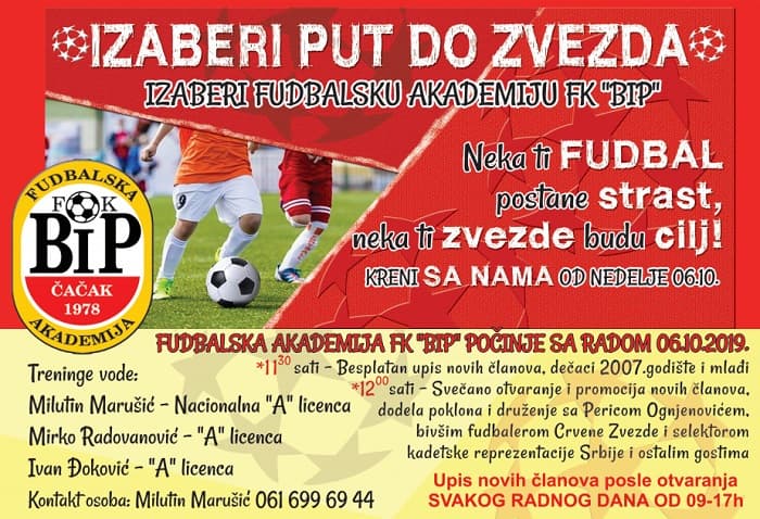 IZABERI PUT DO ZVEZDA: Fudbalska akademija FK "BiP" upisuje nove članove