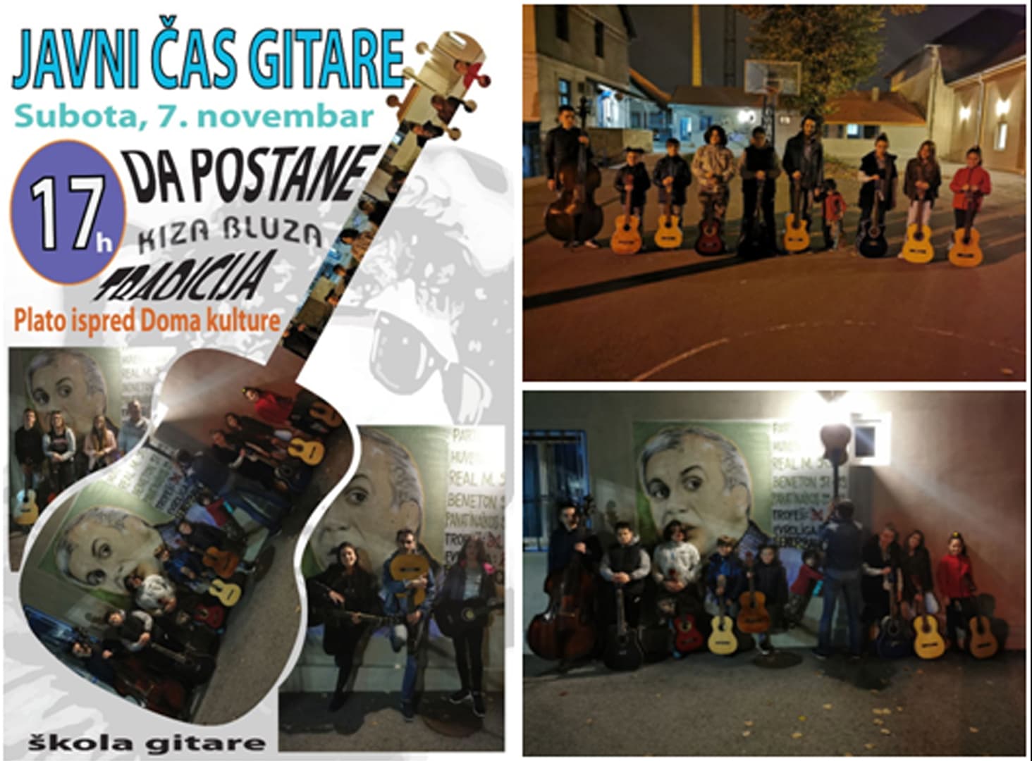 Mladi Čačani na Javnom času gitare ispred Doma kulture