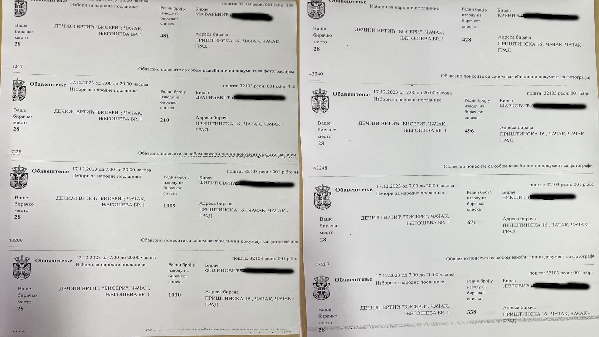 Narodna stranka Čačak: Pronađeni pozivi za glasanje upućeni "fantomskim" biračima