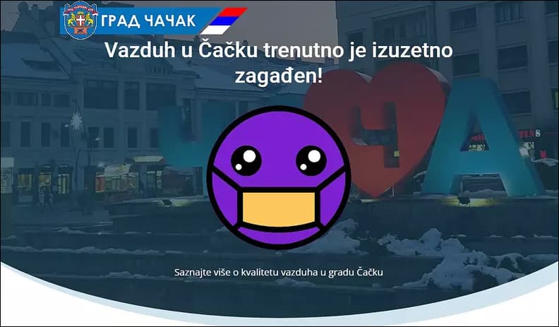 Veče pred protest vazduh u Čačku ekstremno zagađen