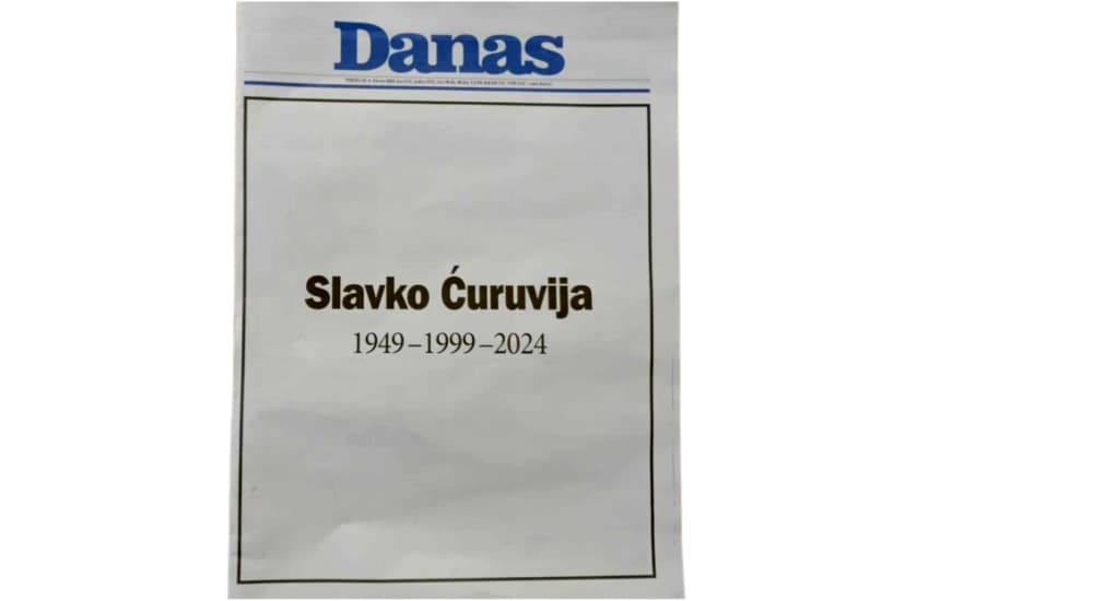 "Slavko Ćuruvija 1949 - 1999 - 2024": Naslovna strana lista Danas kao protest zbog presude