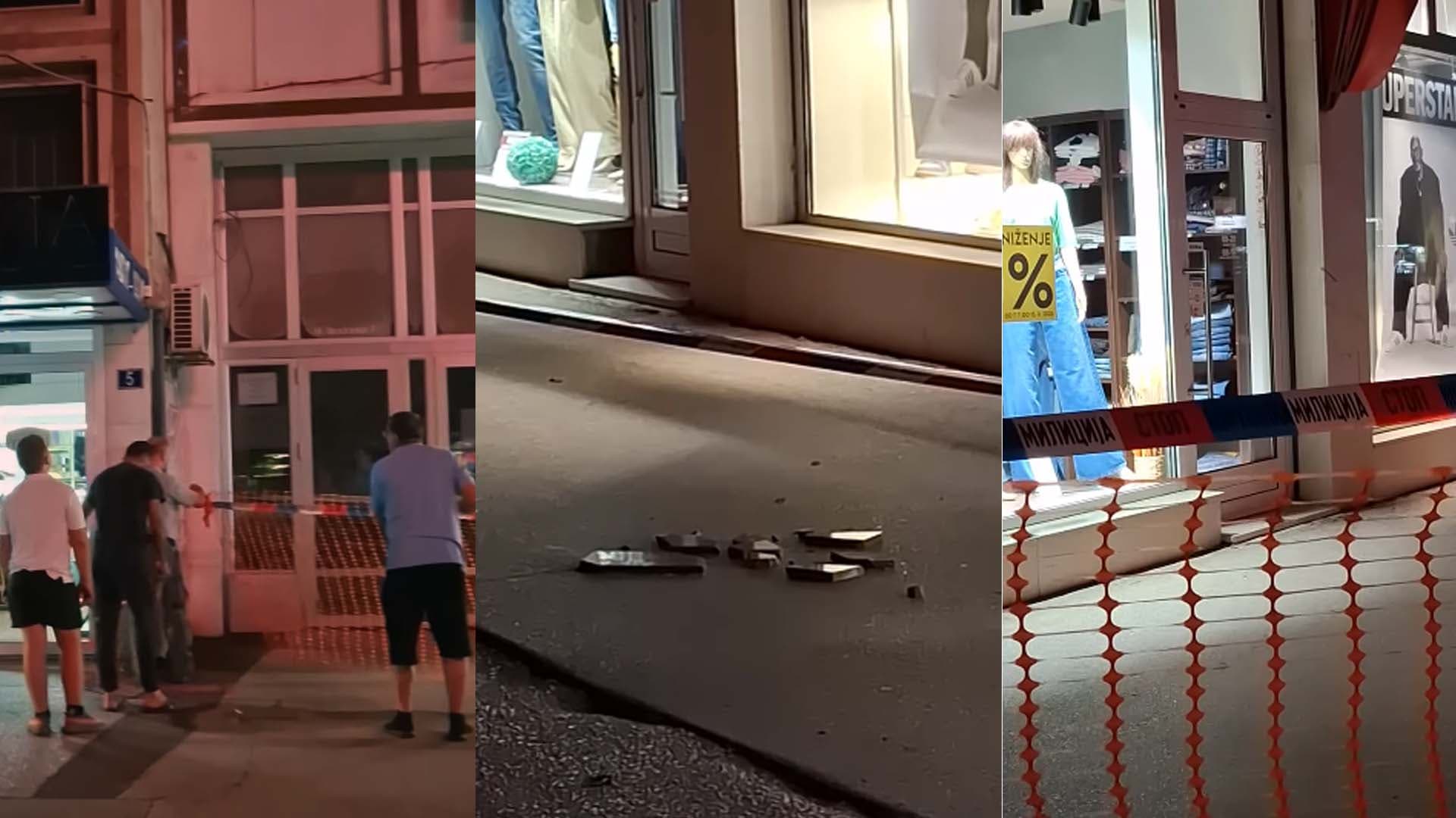 Odlomio se deo granitne ploče sa fasade u centru Čačka, povređen prolaznik (VIDEO)