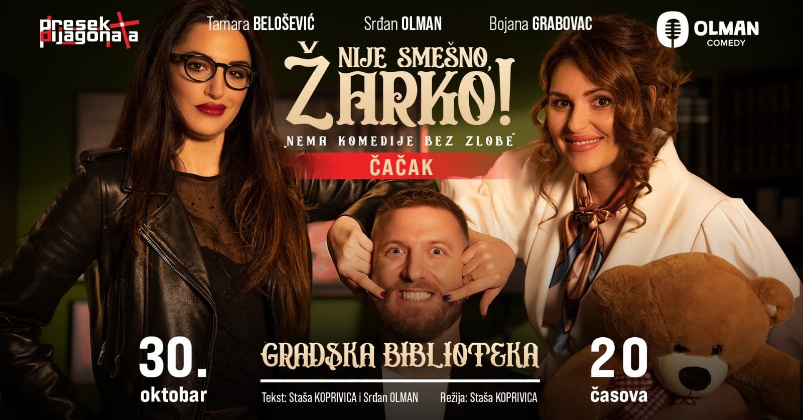 Predstava "Nije smešno, Žarko!" u sali Gradske biblioteke Čačak