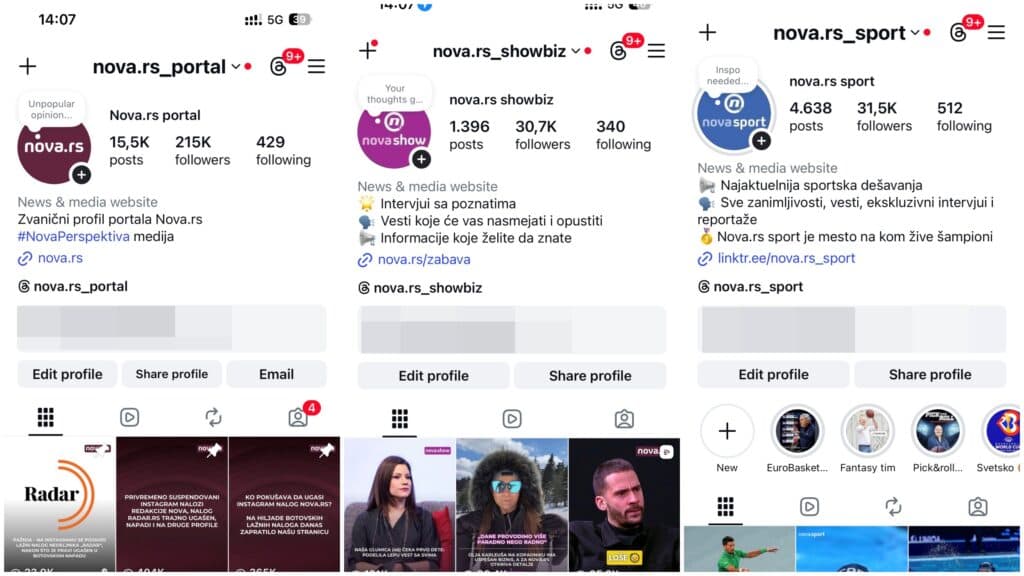 Vraćeni svi nalozi redakcije Nova.rs i Radara nakon suspenzija i gašenja
