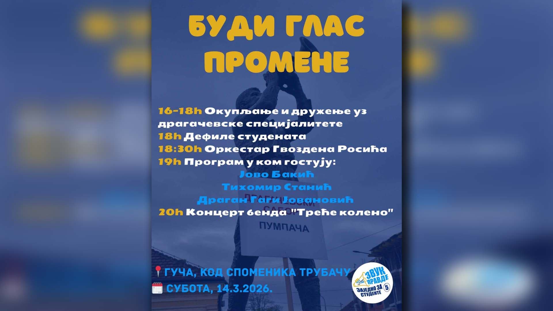 "Budi glas promene" u Guči: Studenti organizuju skup uz program i koncert