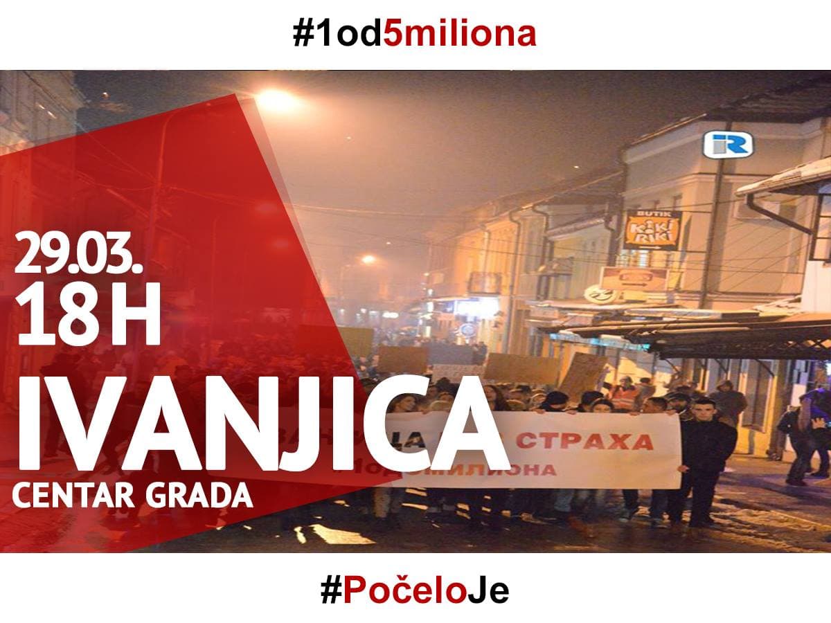 Sedmi po redu protest "Jedan od pet miliona" u Ivanjici