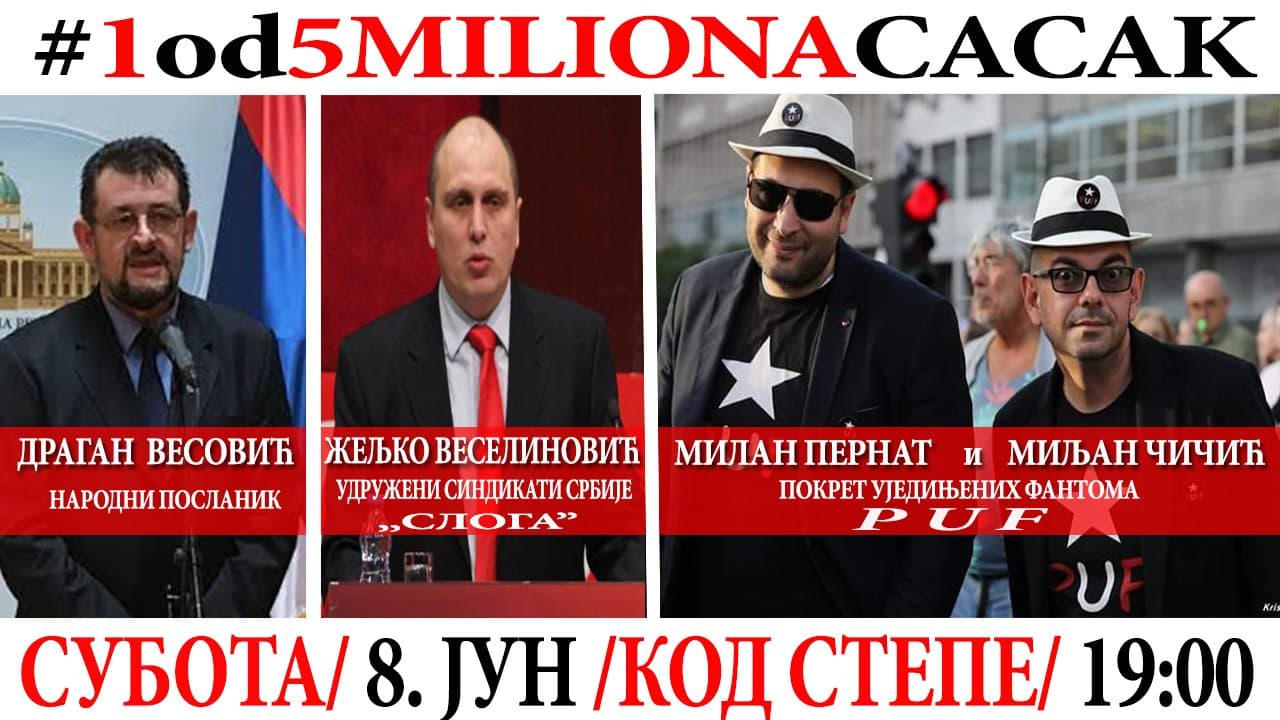Novi protest "1 od 5 miliona u Čačku" u subotu, 8. juna