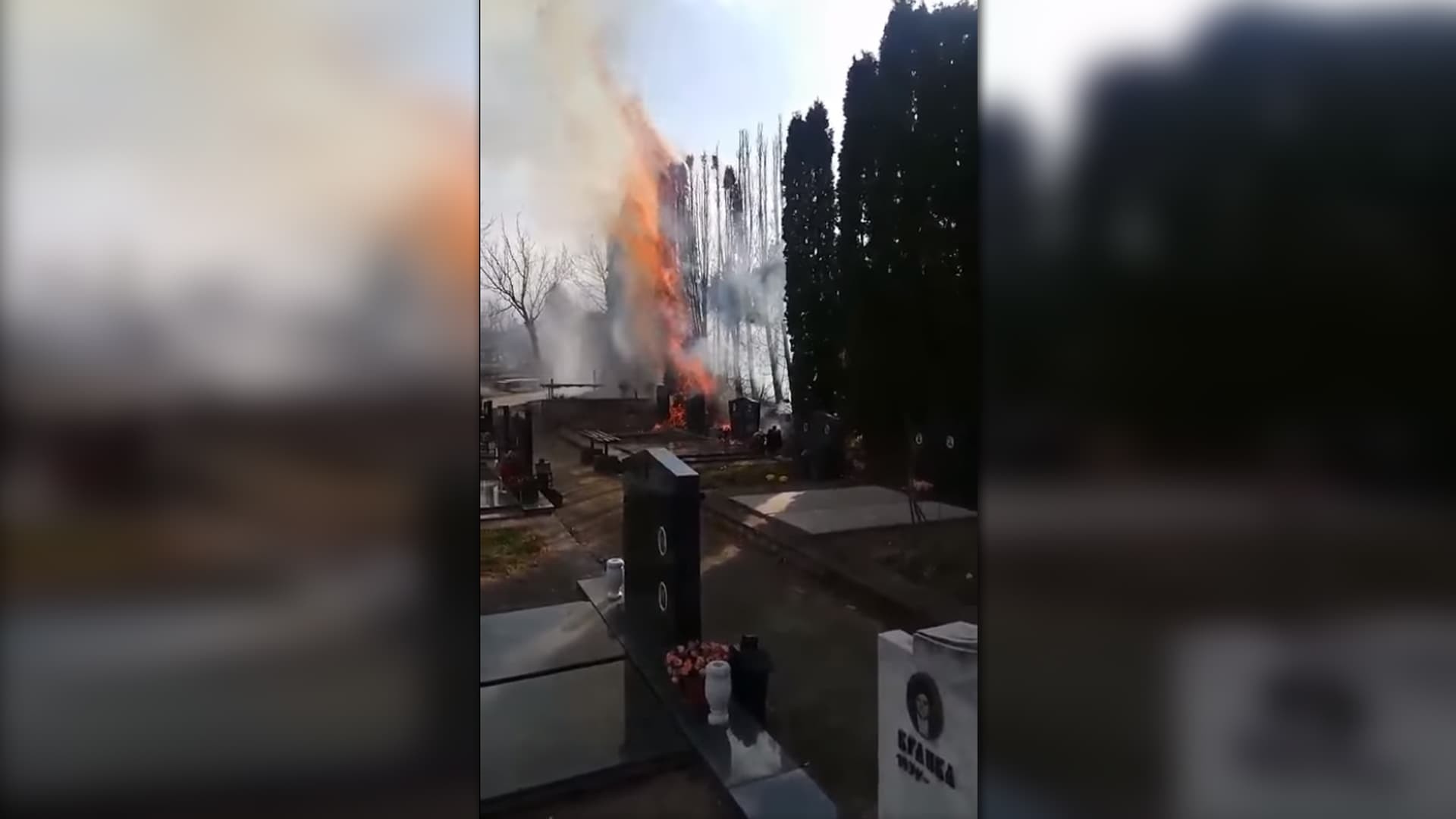 Požar na čačanskom groblju (VIDEO)