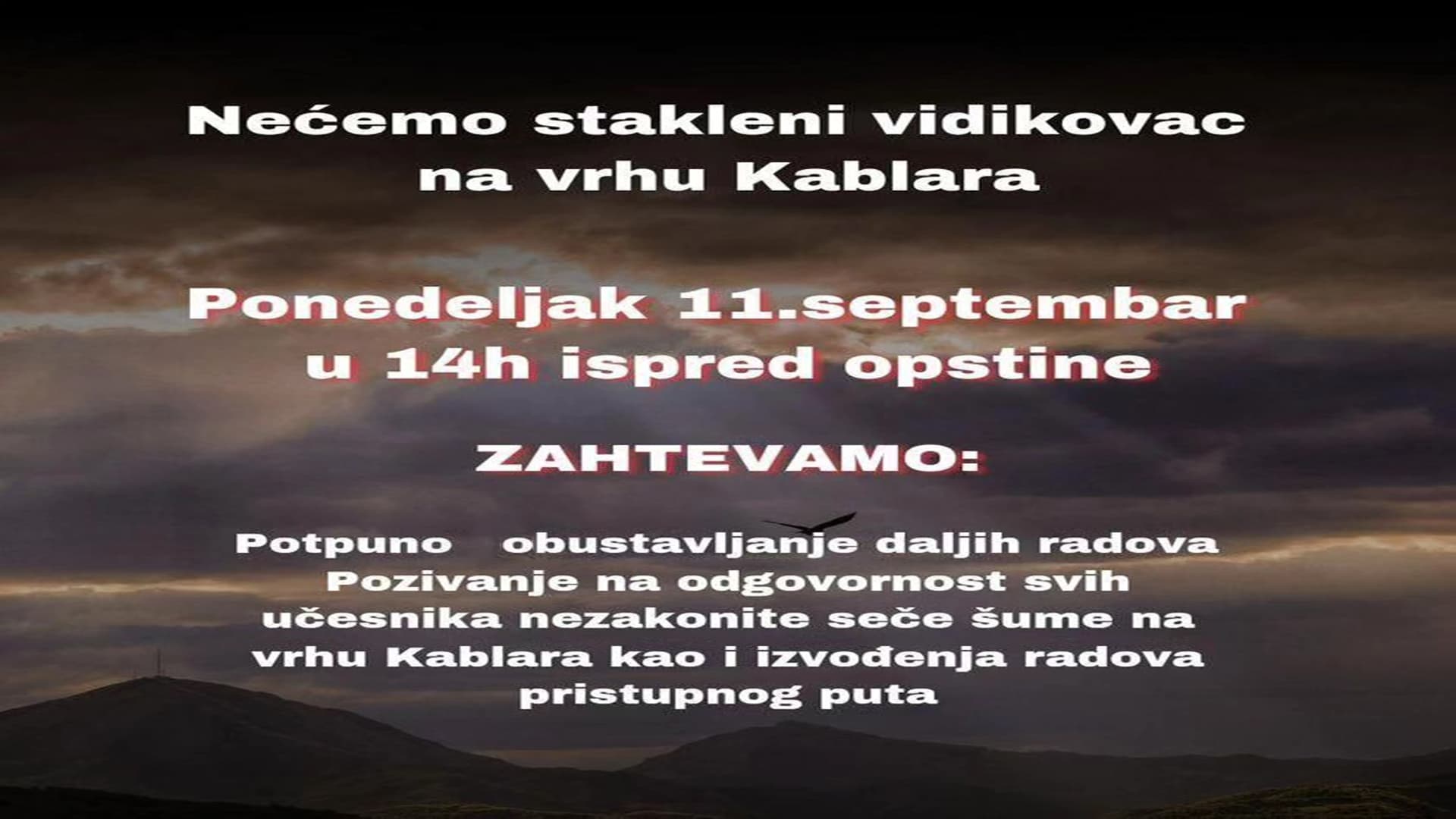 Protest protiv izgradnje staklenog vidikovca na Kablaru ispred Gradske uprave