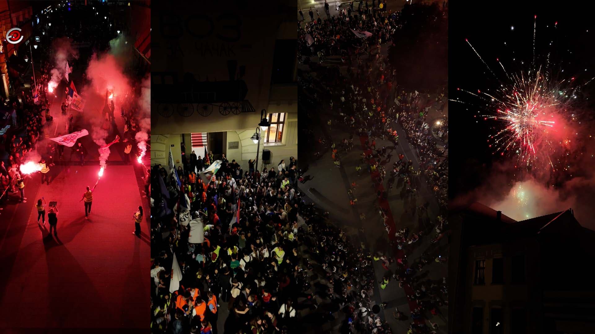 Čačak uz vatromet dočekao studente, maturante i bicikliste koji su došli na veliki studentski protest (VIDEO)