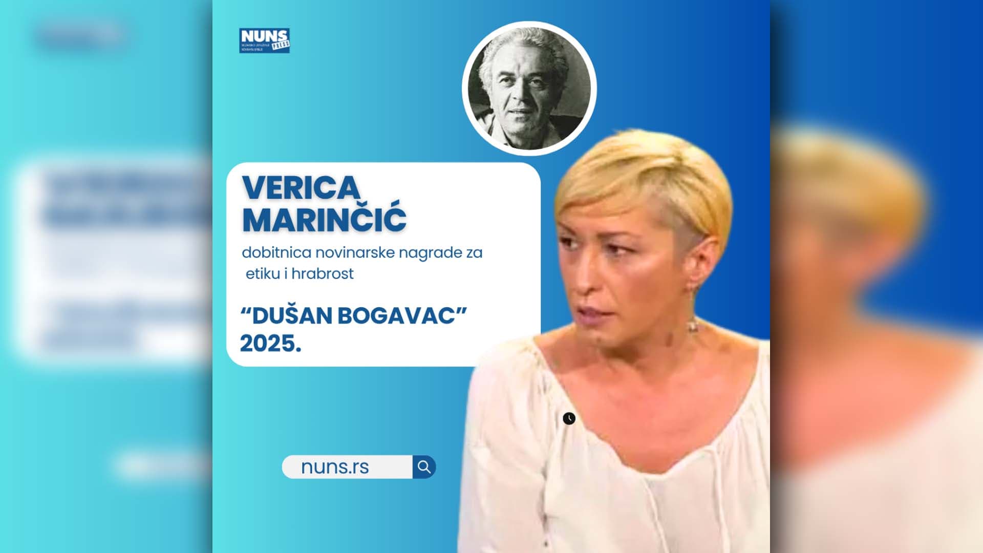 Verici Marinčić pripala novinarska nagrada "Dušan Bogavac"