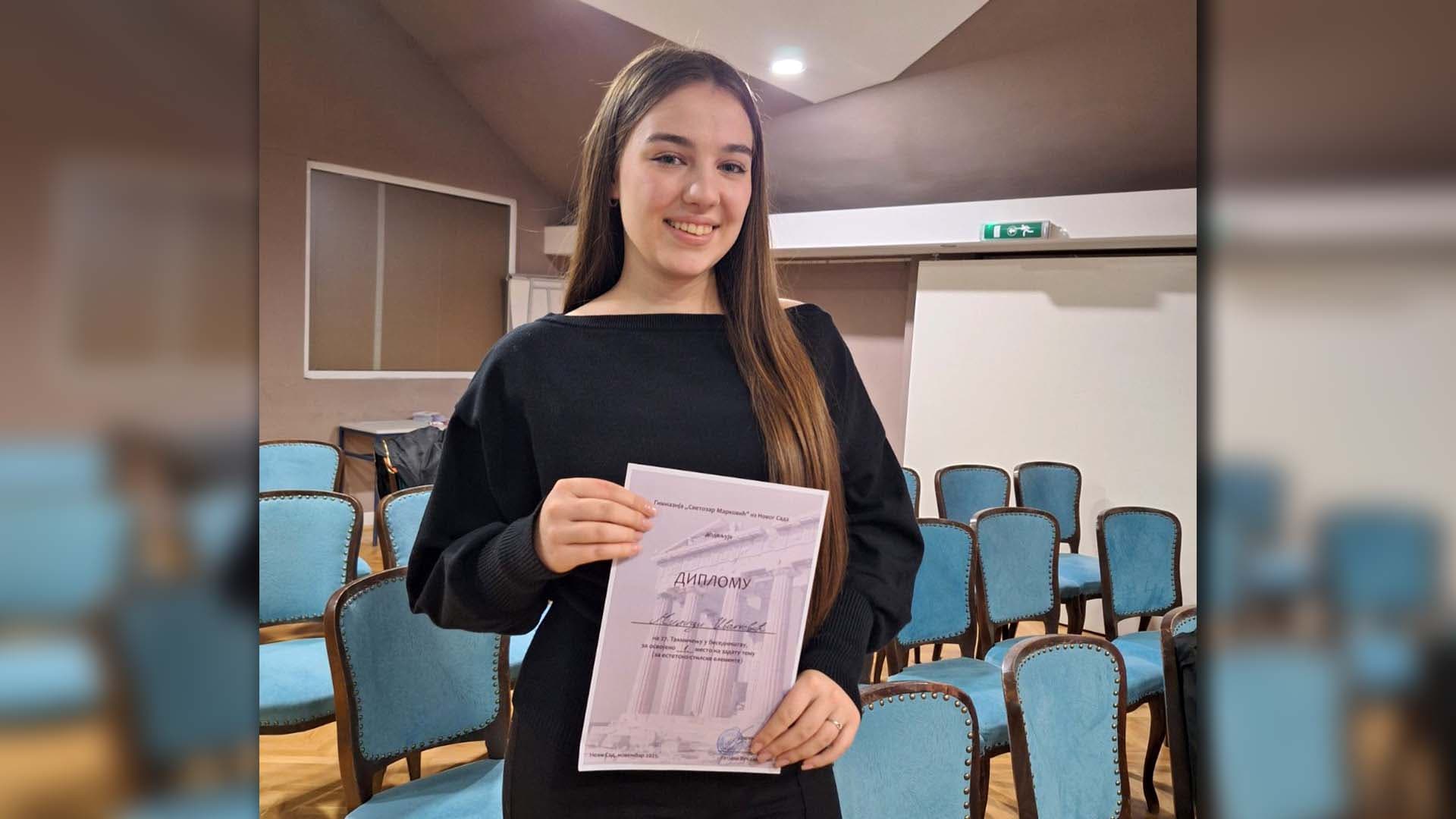 Republička nagrada u besedništvu za učenicu Gimnazije u Čačku